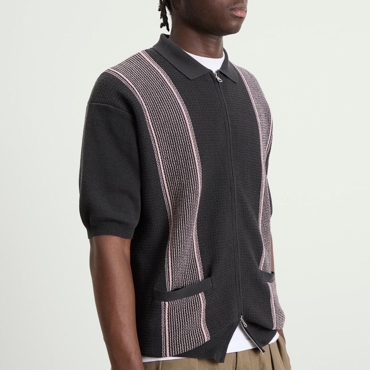 Beams Plus Stripe Zip Knit Polo