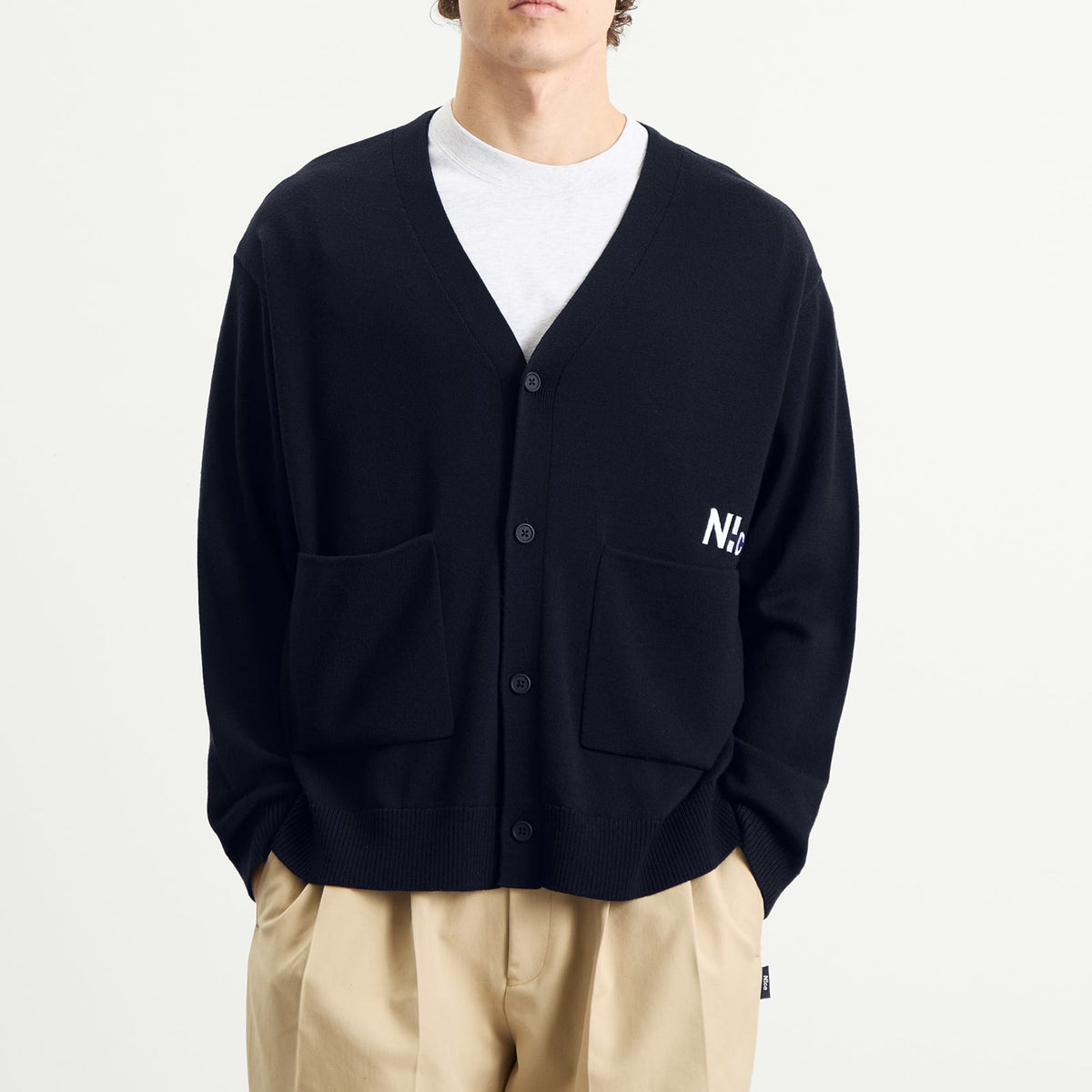 N!ce Embroidered Logo Knit Cardigan
