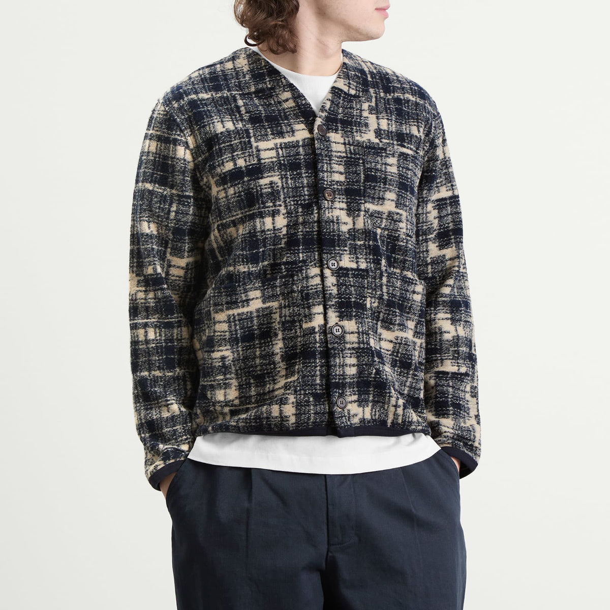 Universal Works Patch Check Fleece Cardigan