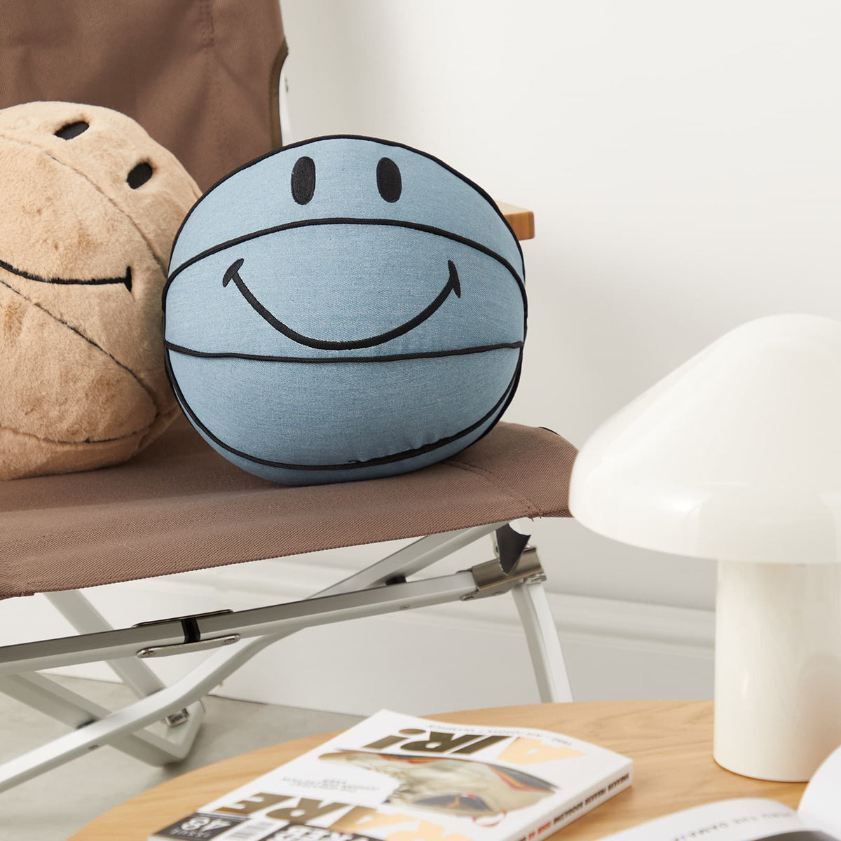 Market Smiley Denim Pillow