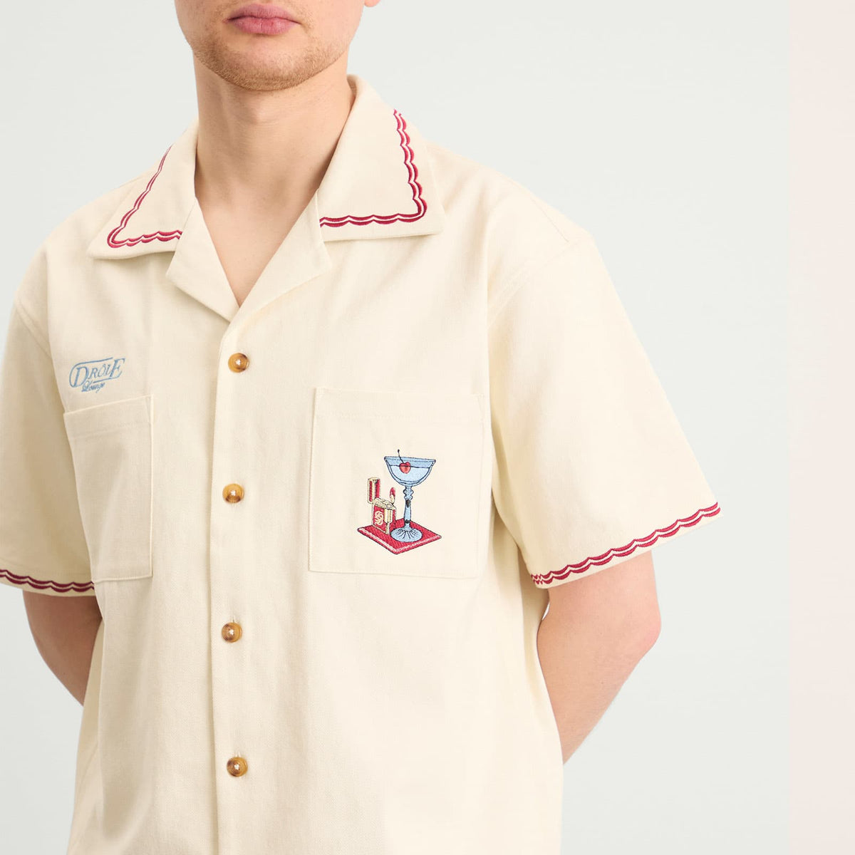 Drôle de Monsieur Cotton Cocktail Open Collar Shirt