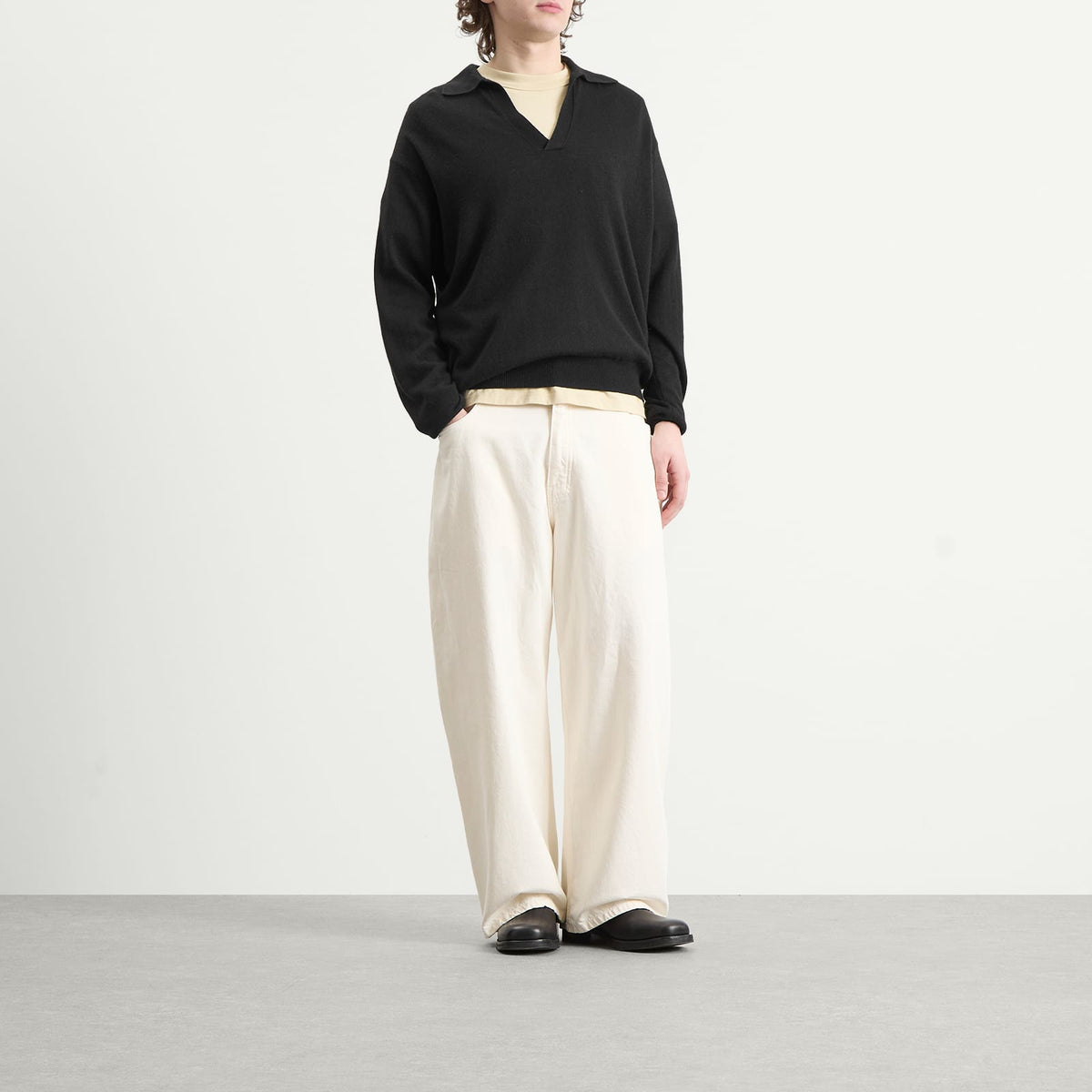 Auralee Cashmere Silk Knit Skipper Polo