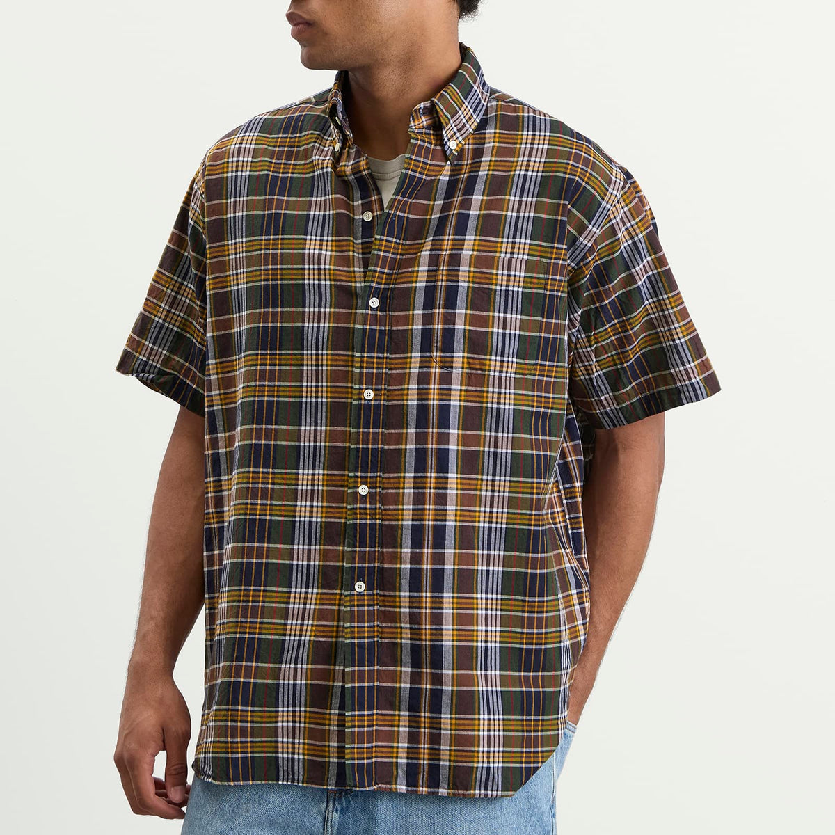 Beams Plus Short Sleeve Button Down Madras Shirt