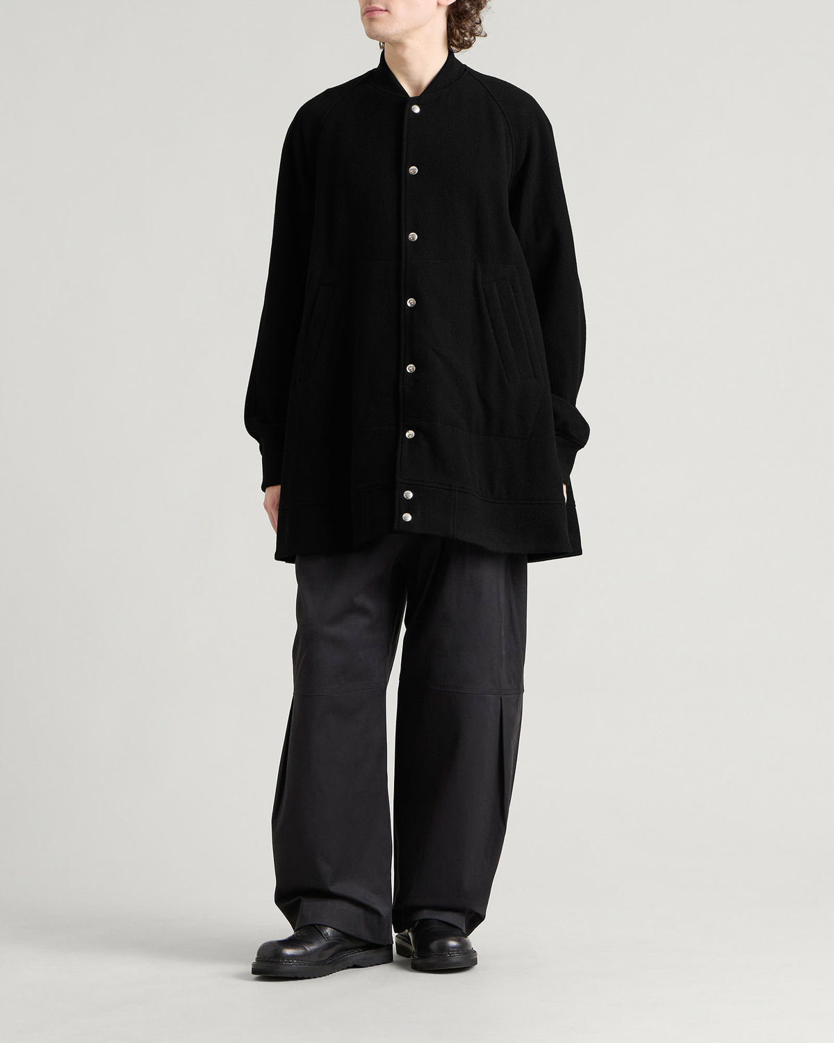 Comme des Garçons Black Wool Nylon Asymmetric Long Bomber Ja