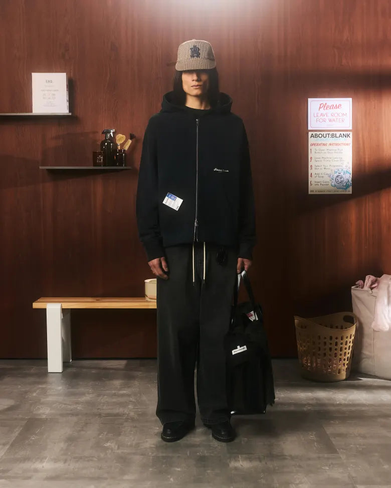Man wearing about:blank clothing
