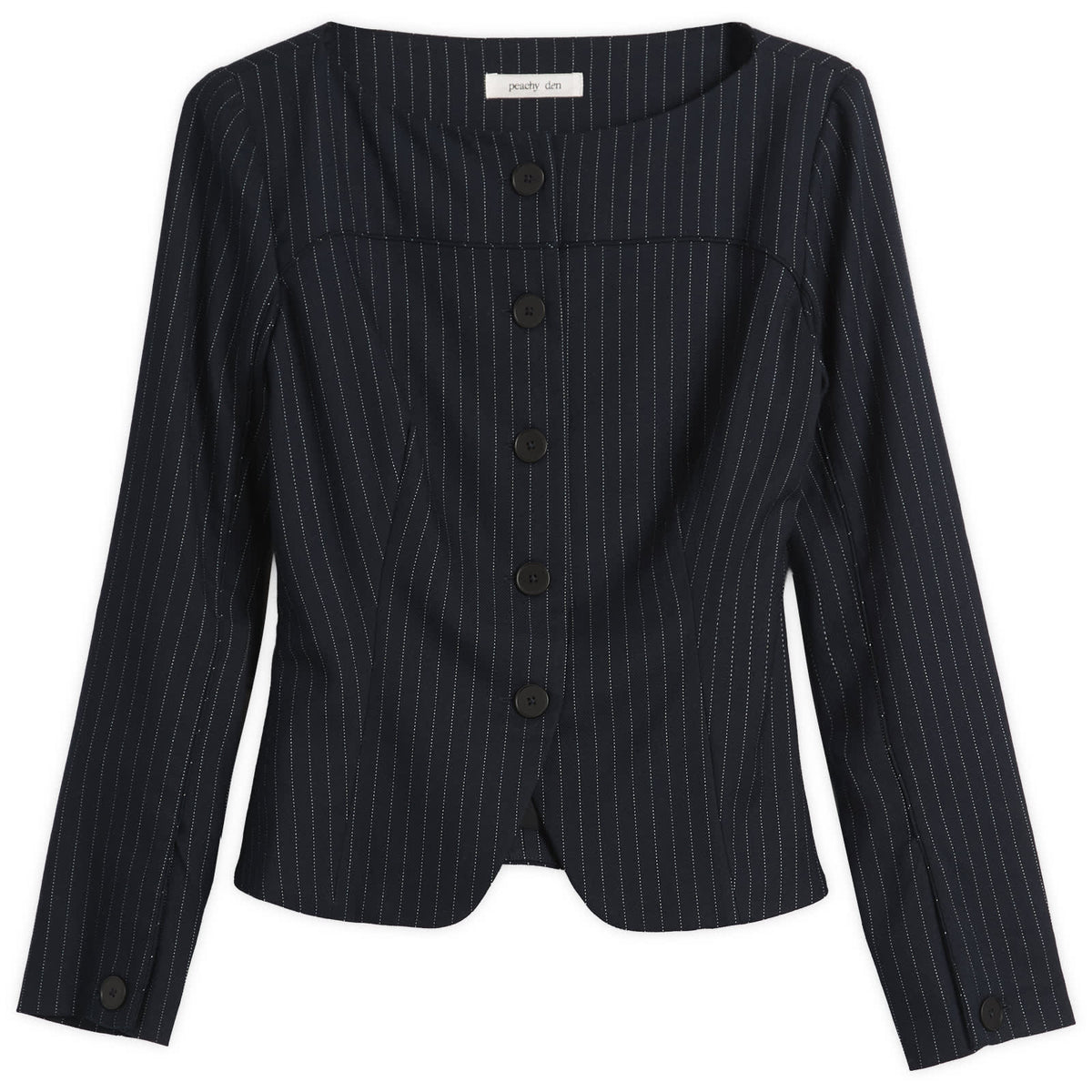 Peachy Den Bardot Long Sleeve Button Front Top
