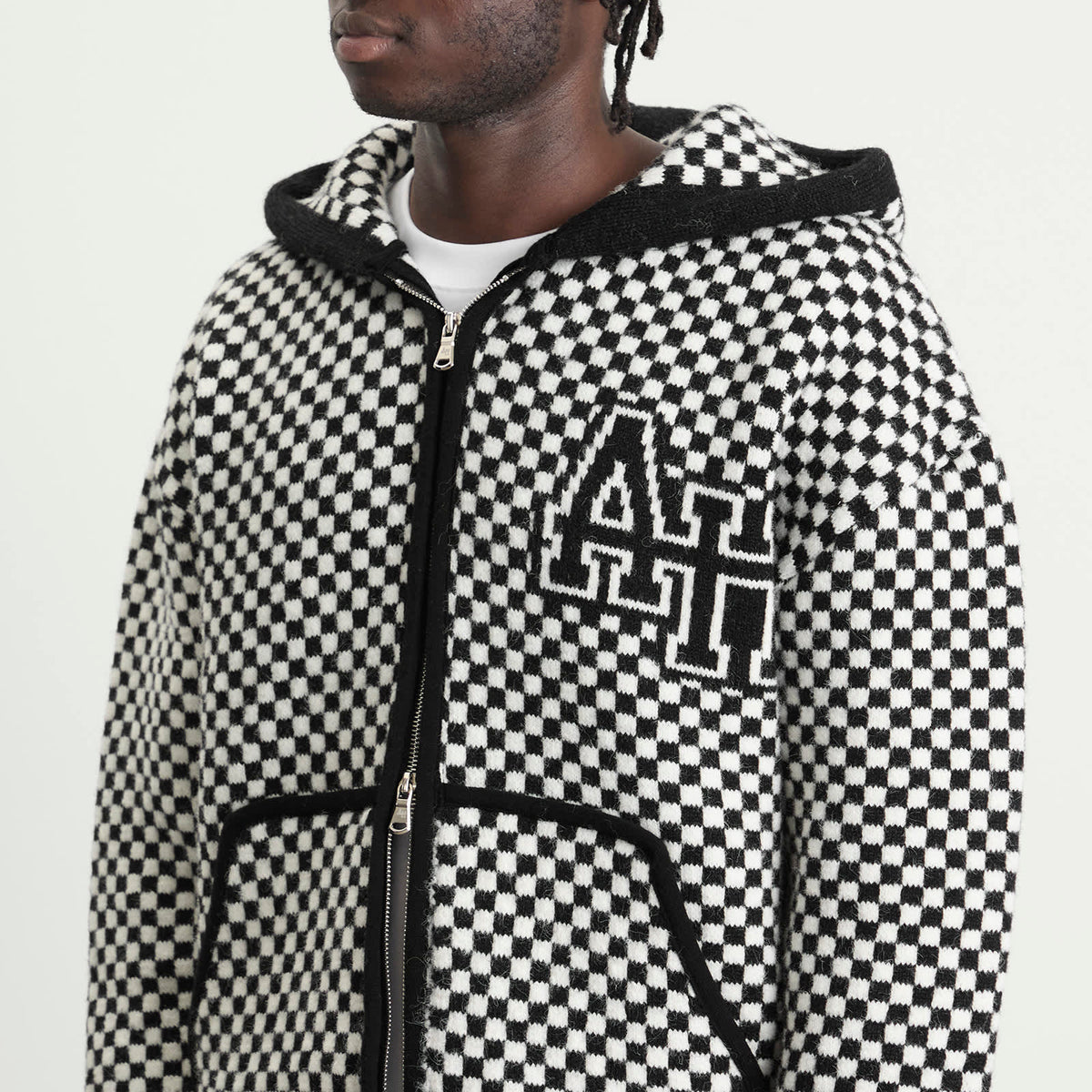 ANNIE HOOD Checked Knitted Jacket