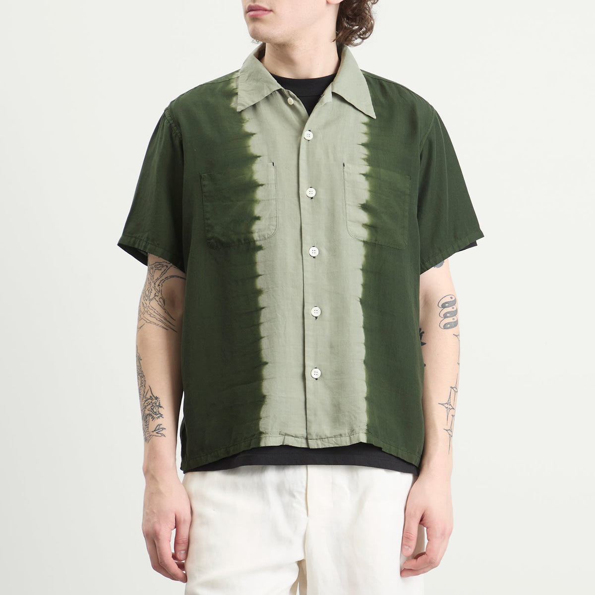 NOMARHYTHM TEXTILE Hand Dye Open Collar Shirt