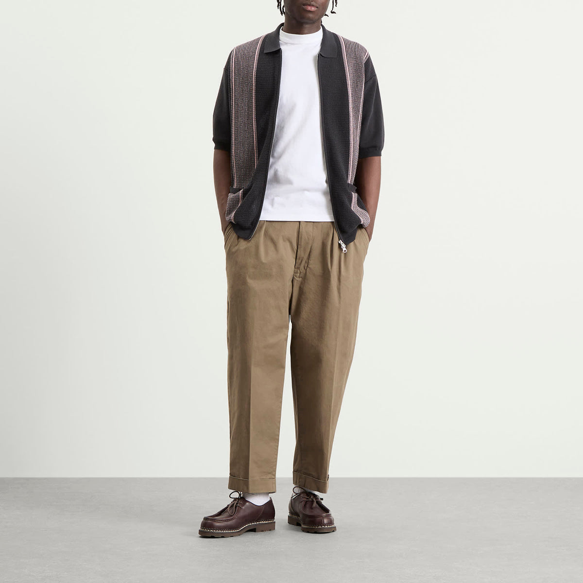 Beams Plus Stripe Zip Knit Polo