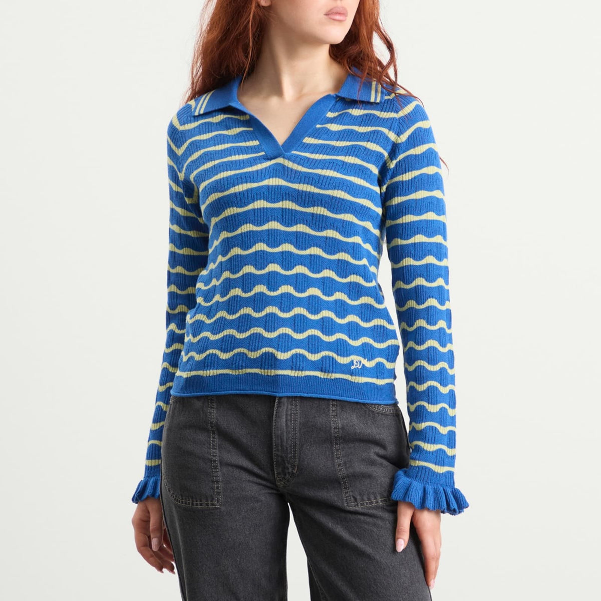Damson Madder Silvia Cotton Merino Blend Polo Jumper