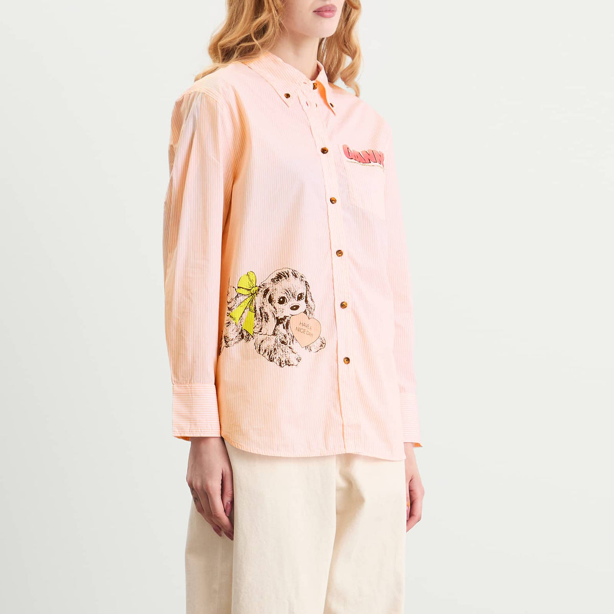 GANNI Stripe Cotton Oversized Shirt