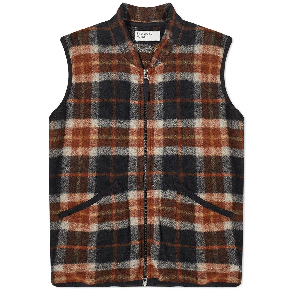 Universal Works Check Wool Fleece Zip Waistcoat