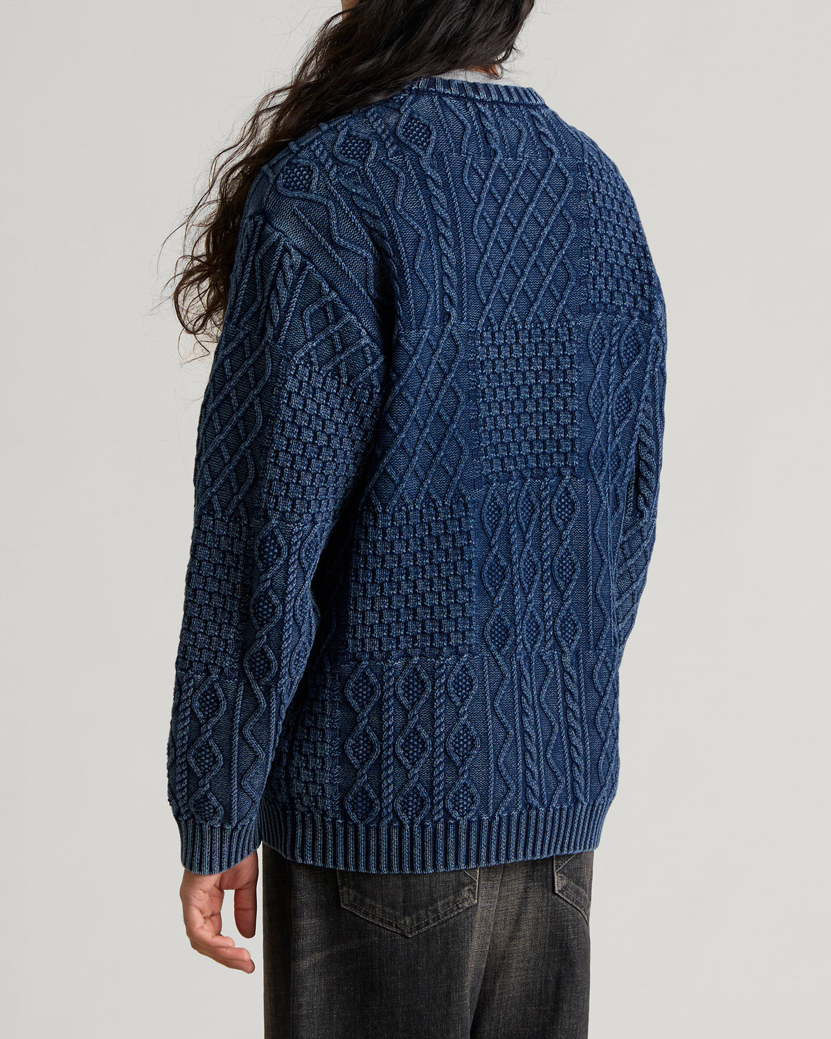 Neighborhood Washed Block Patchwork Cable Sweater