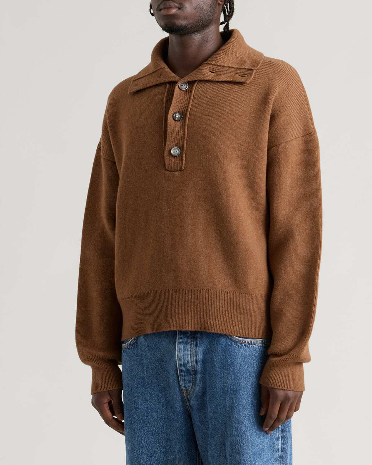 AMI Paris Compact Wool Buttoned Collar Jumper
