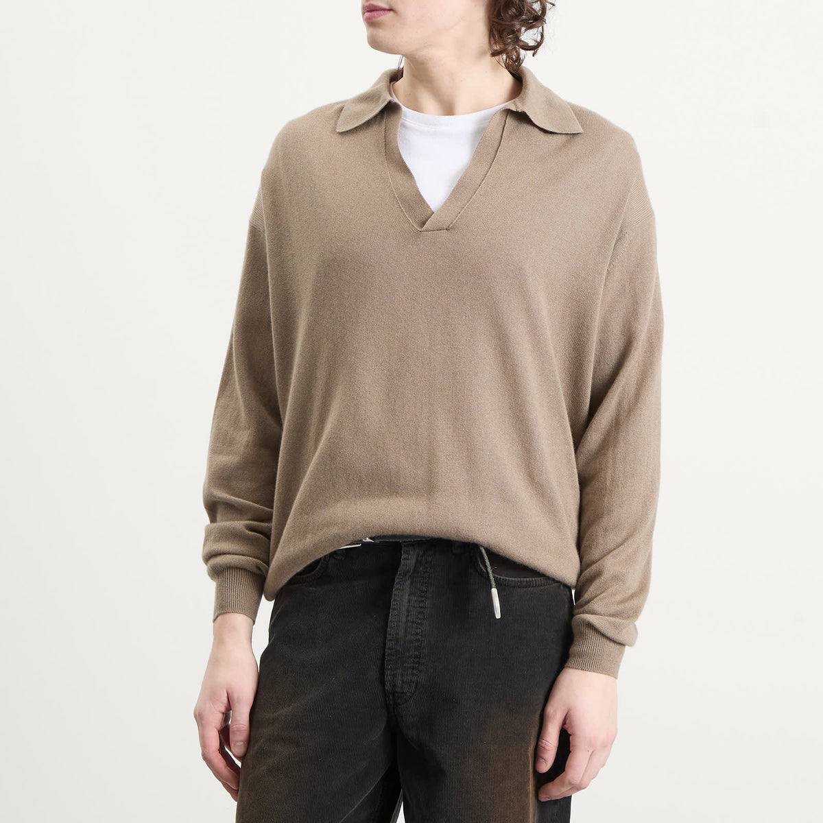 Auralee Cashmere Silk Knit Skipper Polo