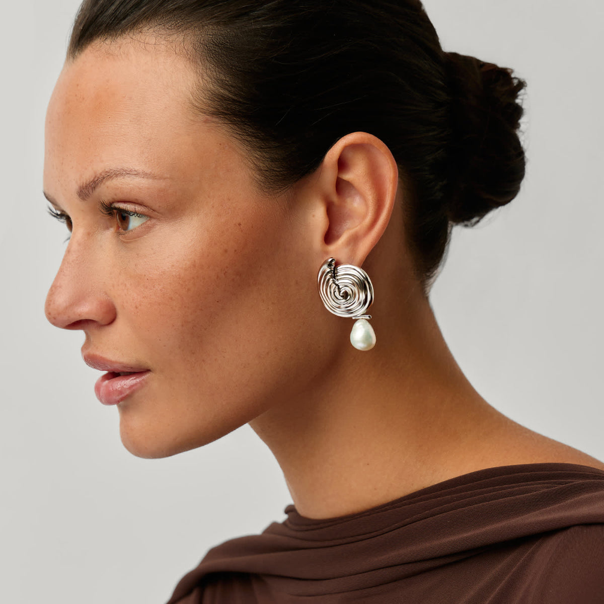 Missoma Spiral Interchangeable Pearl Drop Earrings