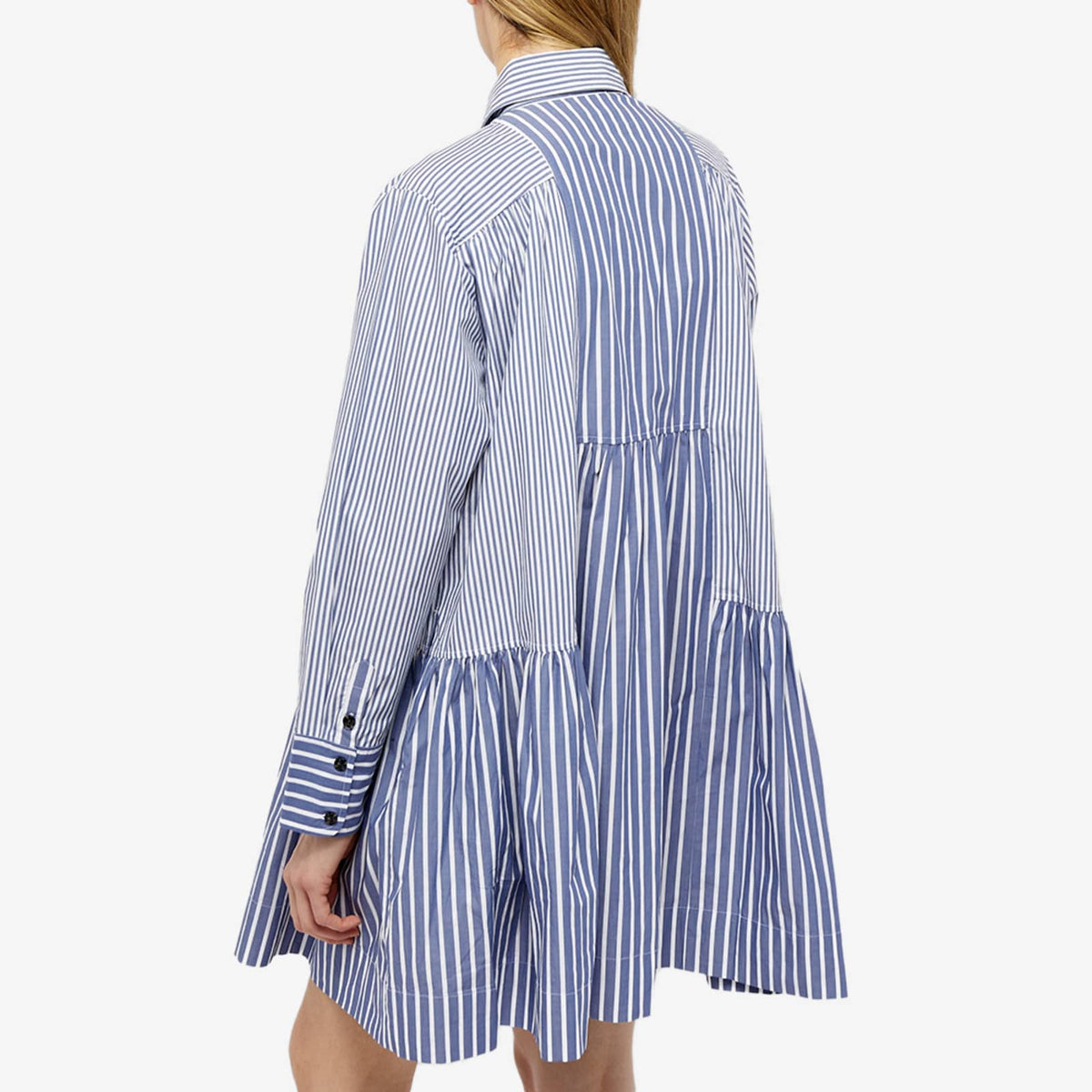 GANNI Stripe Cotton Wide Mini Shirt Dress