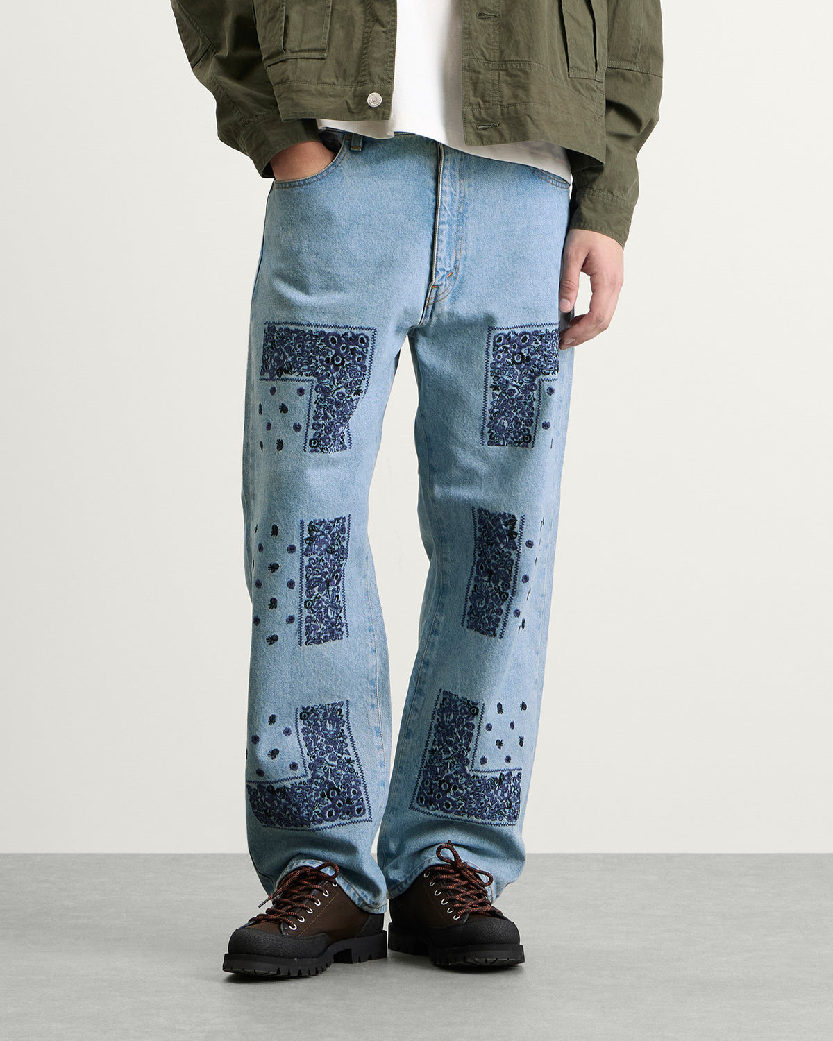 NOMARHYTHM TEXTILE Bandana Embroidery Denim Jeans
