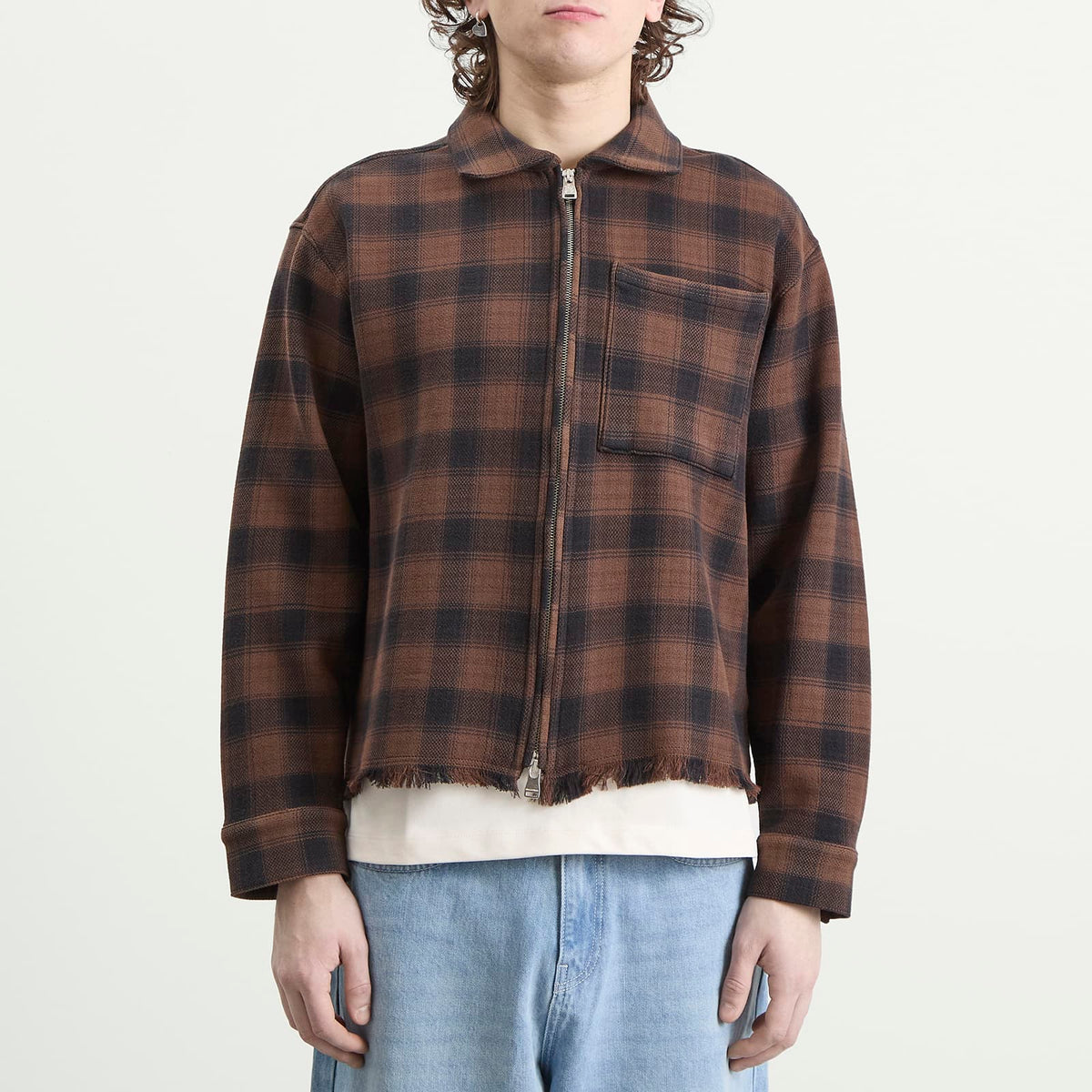 about:blank Plaid Zipped Overshirt