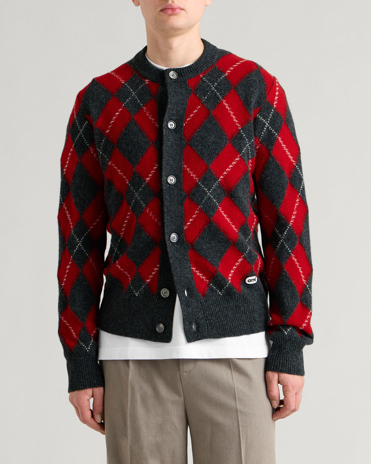 AMI Paris Argyle Shetland Wool Cardigan