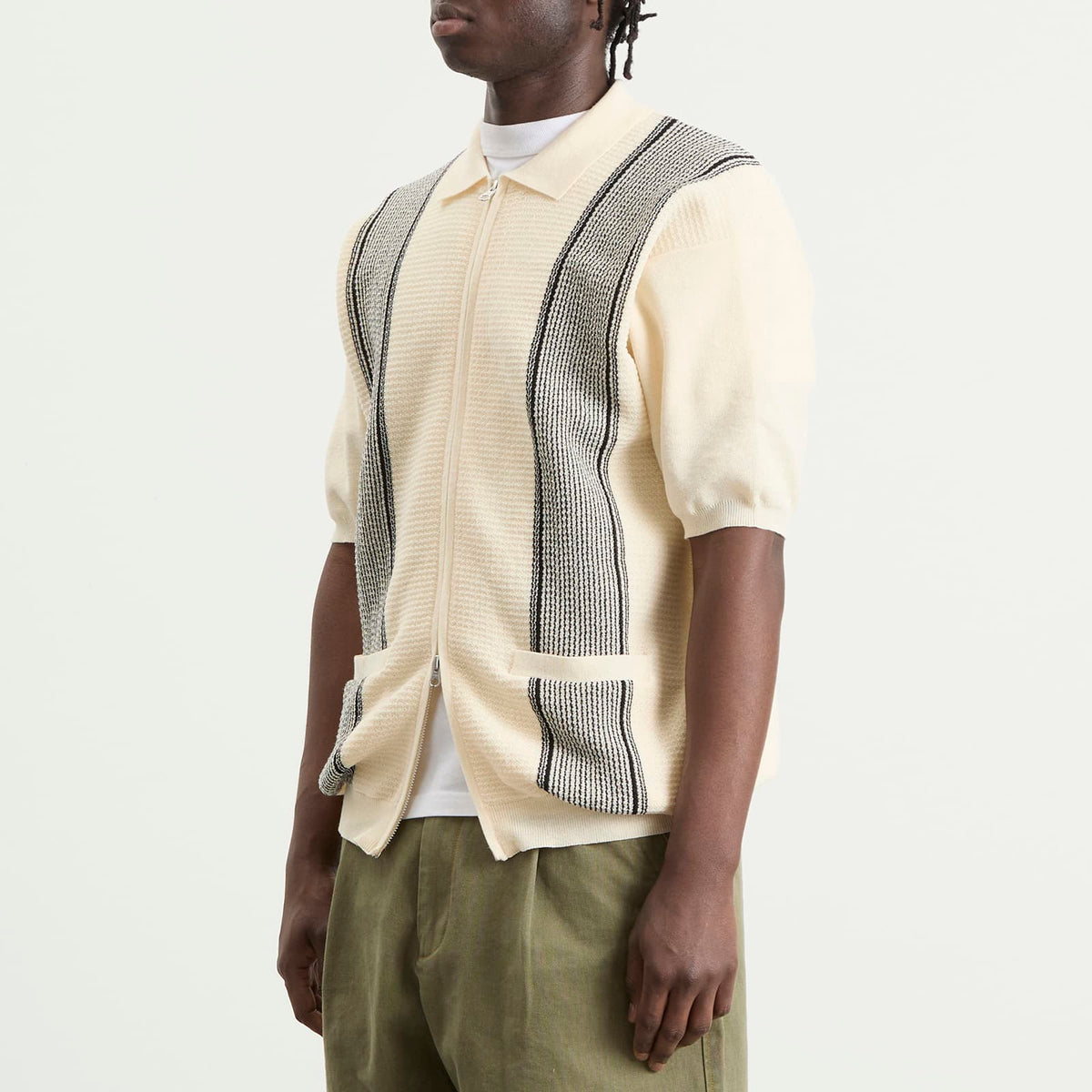 Beams Plus Stripe Zip Knit Polo