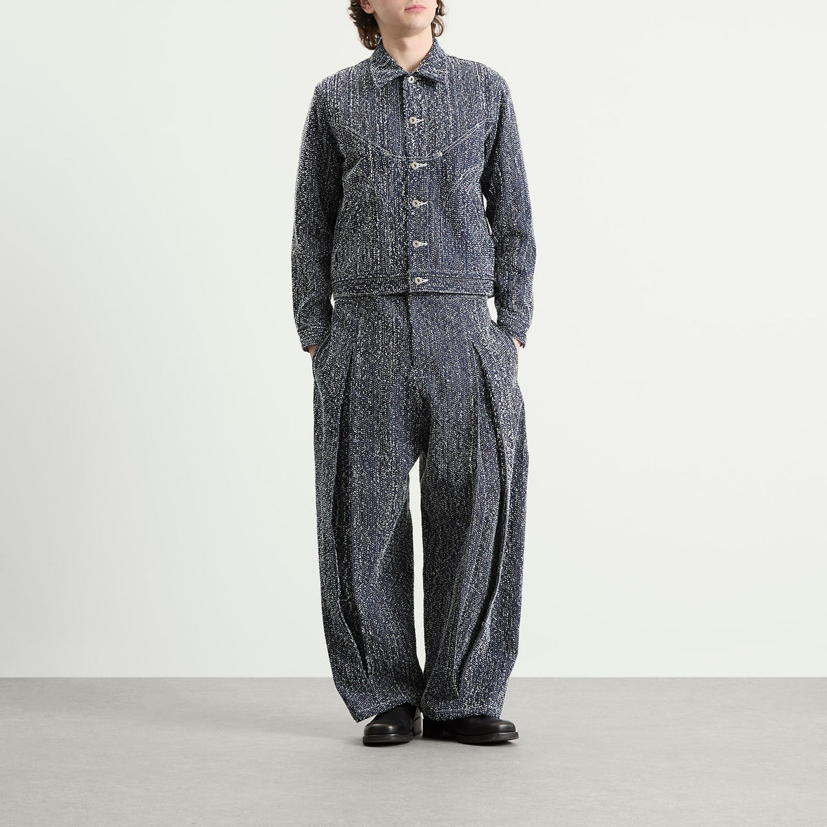 Sage Nation Box Pleat Needle Punch Denim Jeans