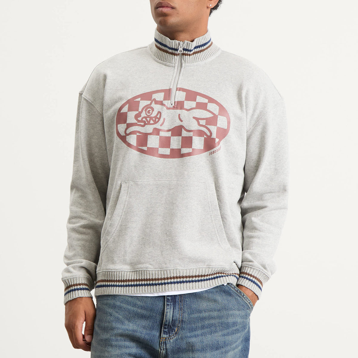 ICECREAM Checker Running Dog Quarter Zip Sweatshirt