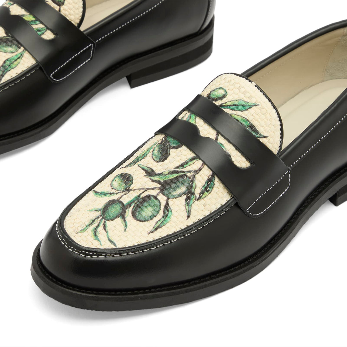 Duke + Dexter Wilde Olive Raffia Penny Loafer