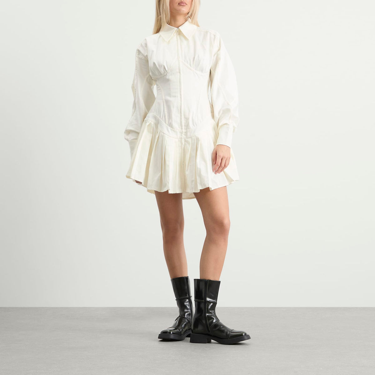 Tolu Coker Contour Bustier Pleated Shirt Dress