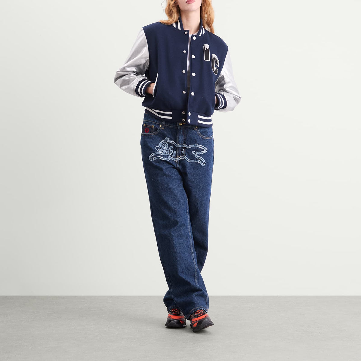 ICECREAM Applique Running Dog Denim Pants