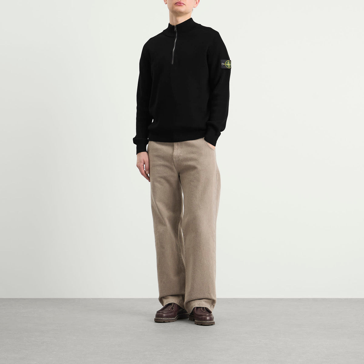 Stone Island Ribbed Soft Cotton Half Zip Knit Jumper