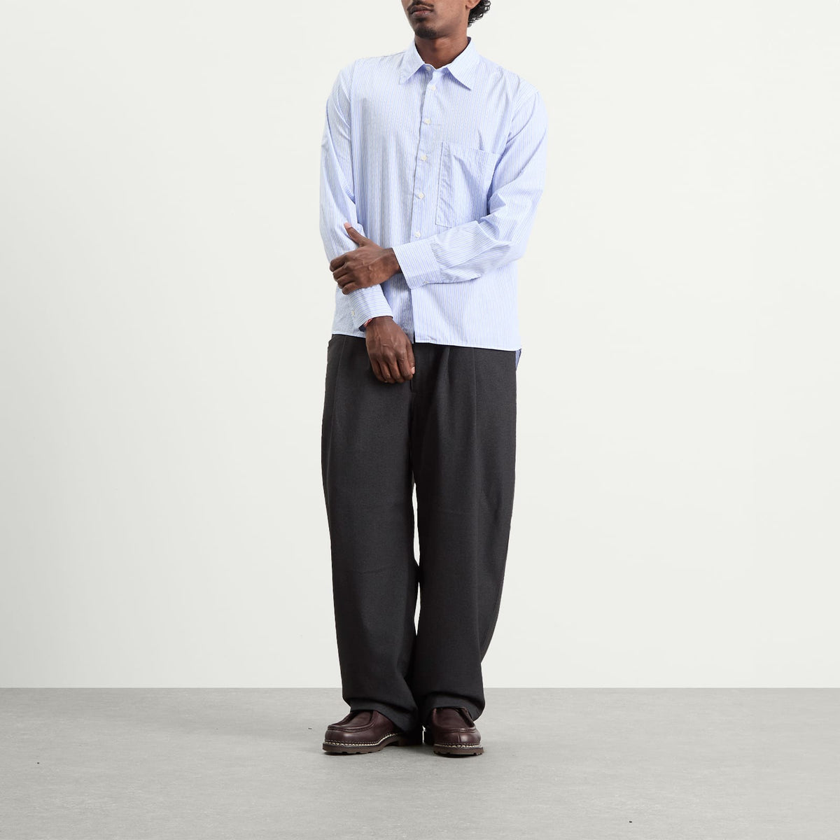 Universal Works Office Stripe Square Pocket Shirt