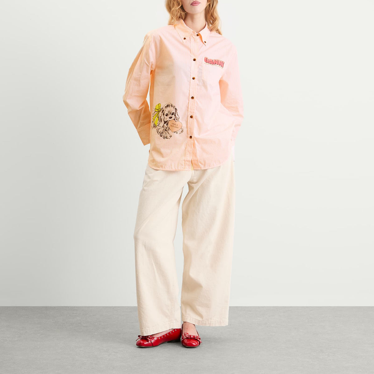 GANNI Stripe Cotton Oversized Shirt