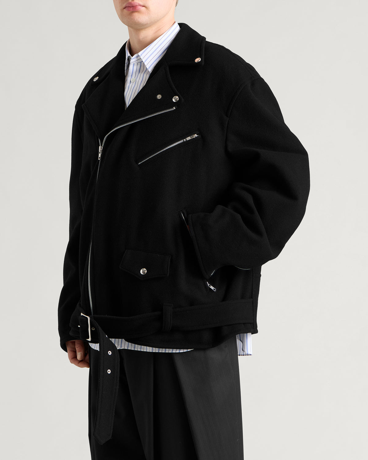 Comme des Garçons Black Wool Gabardine Biker Jacket