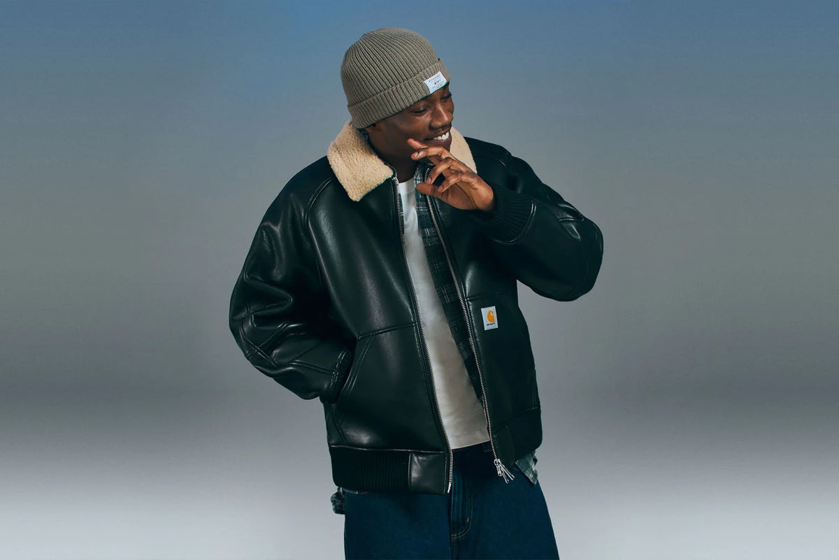 Man wearing Carhartt WIP leather jacket