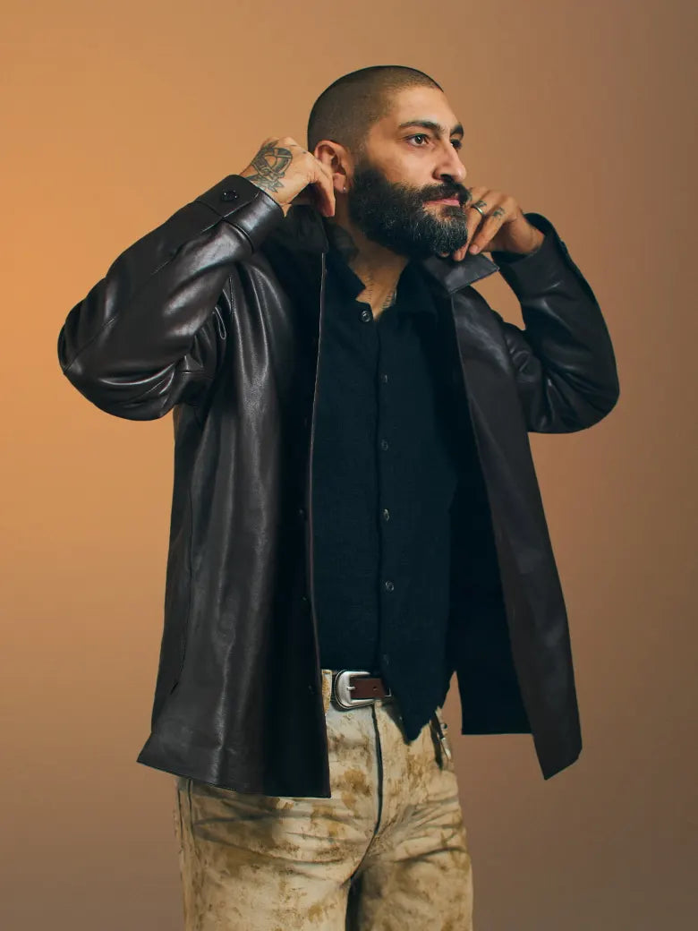 Man wearing leather jacket