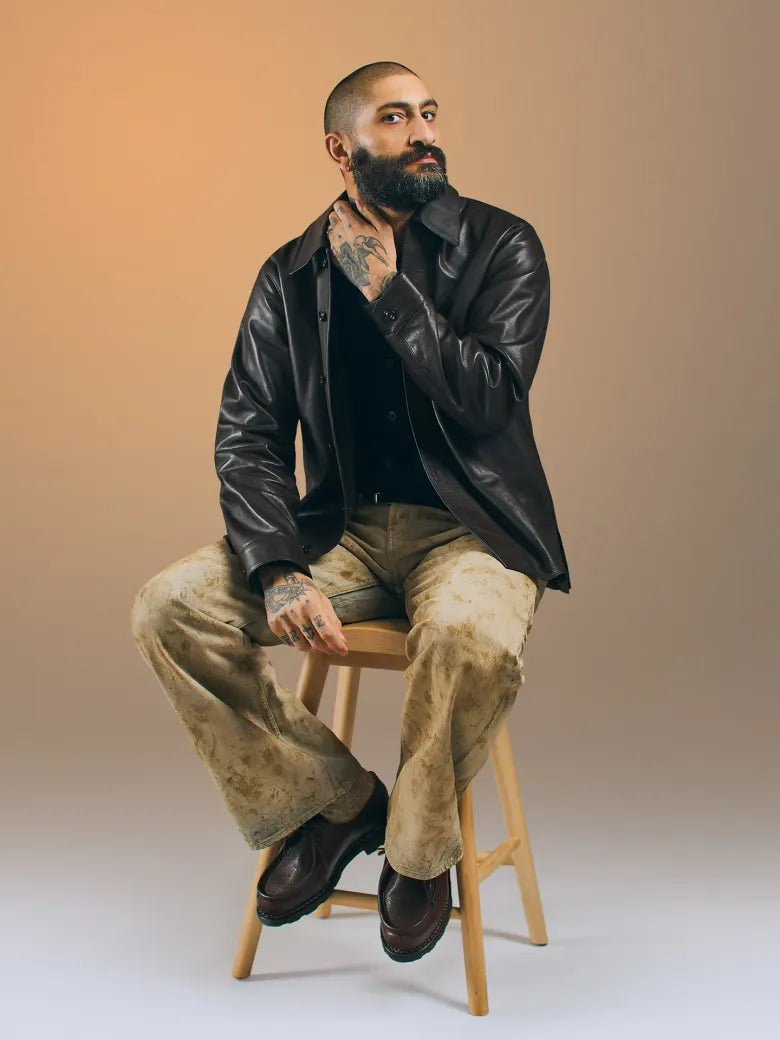Man wearing leather jacket