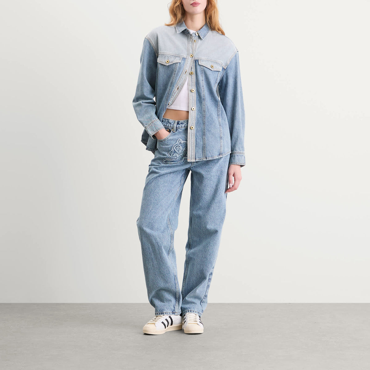 ICECREAM Applique Running Dog Denim Pants
