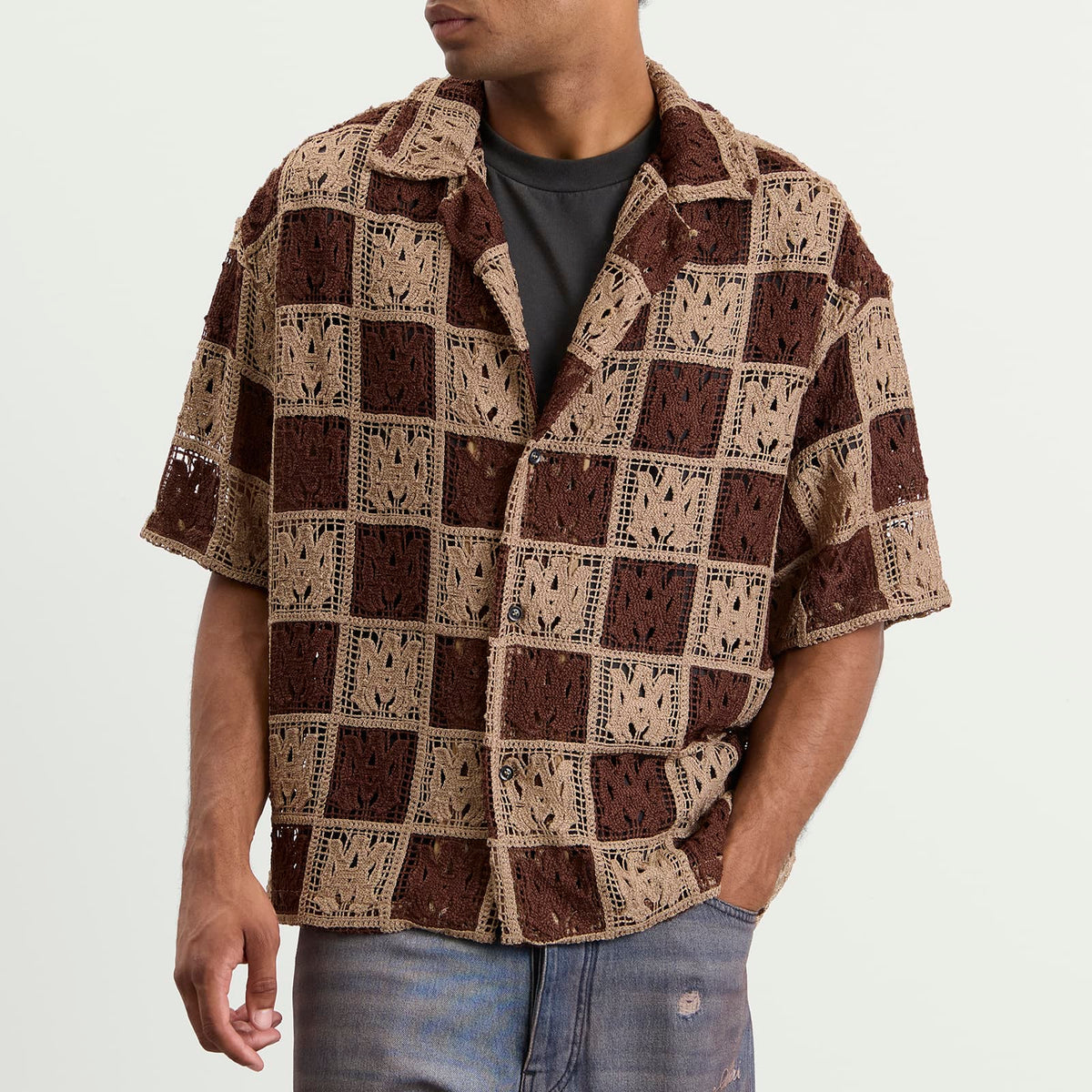 Amiri MA Check Lace Camp Shirt