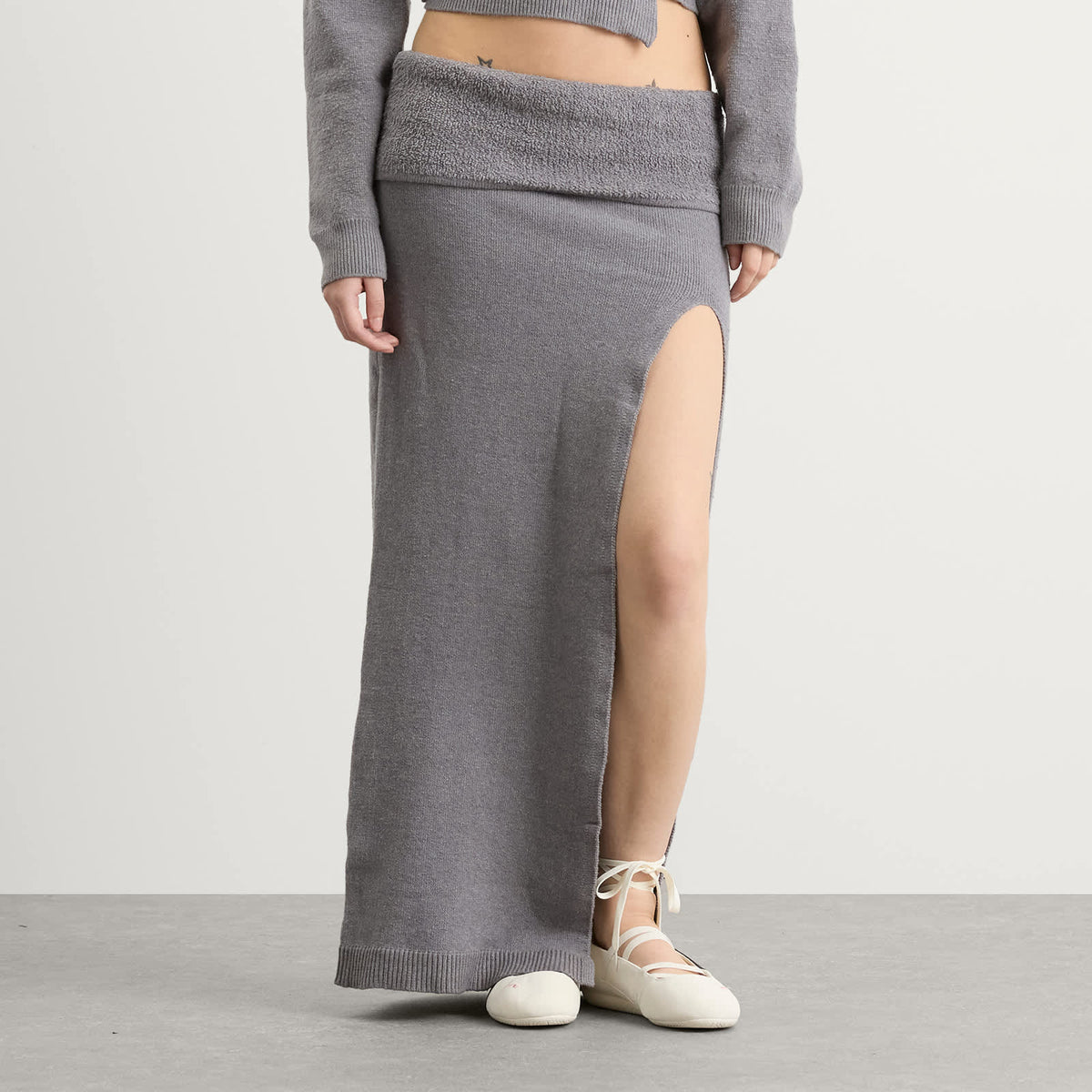 SKIMS Textured Knit High Slit Long Skirt