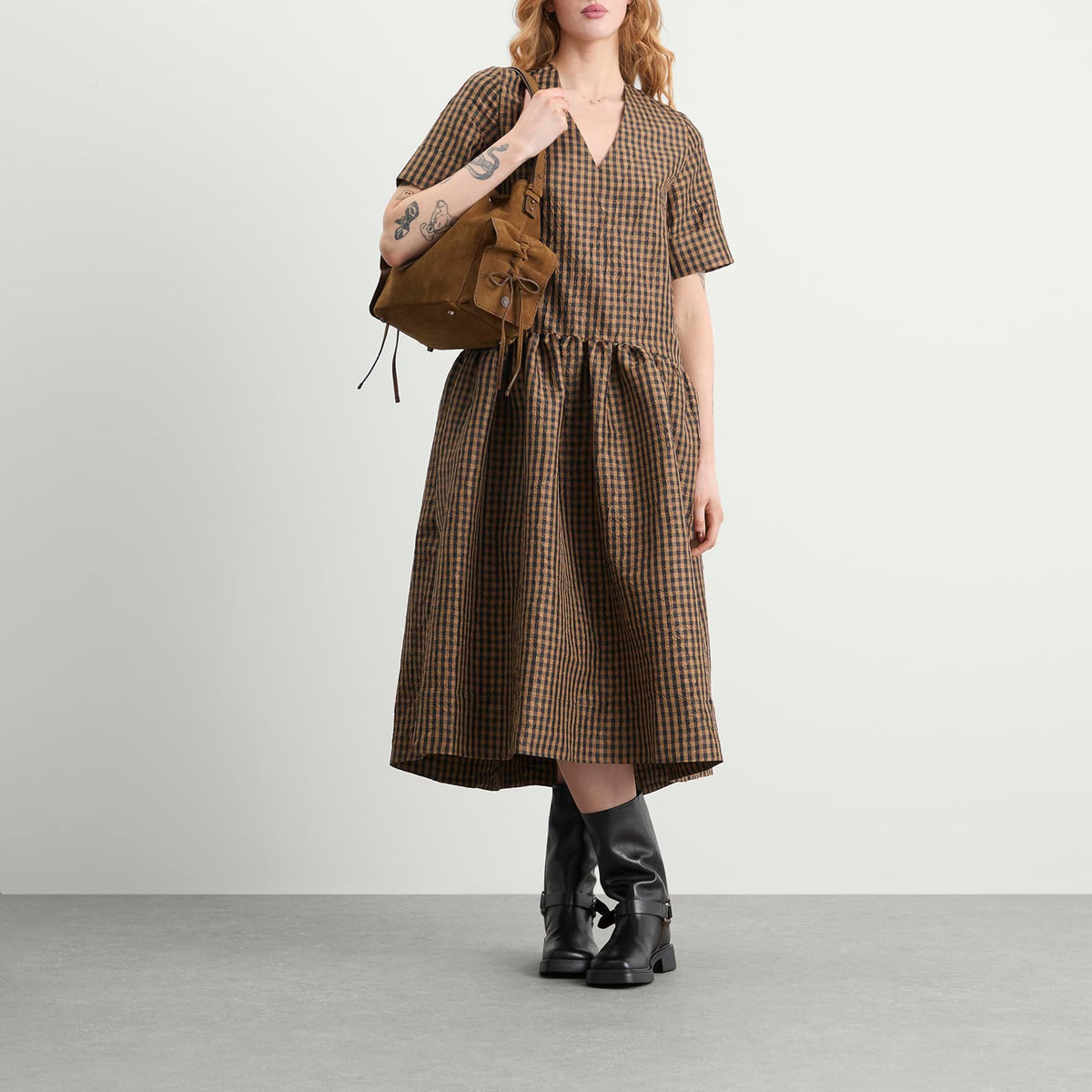 GANNI Check Long Dress
