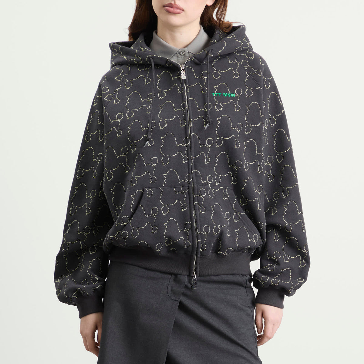 TTT MSW Dog Embroidery Zip Up Hoodie