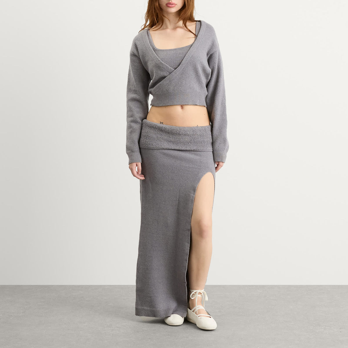 SKIMS Textured Knit High Slit Long Skirt