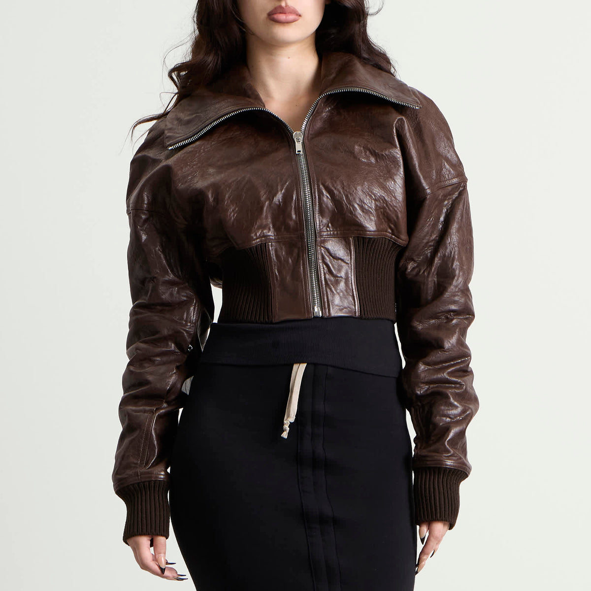Rick Owens Cropped Leather Bomber Jacket