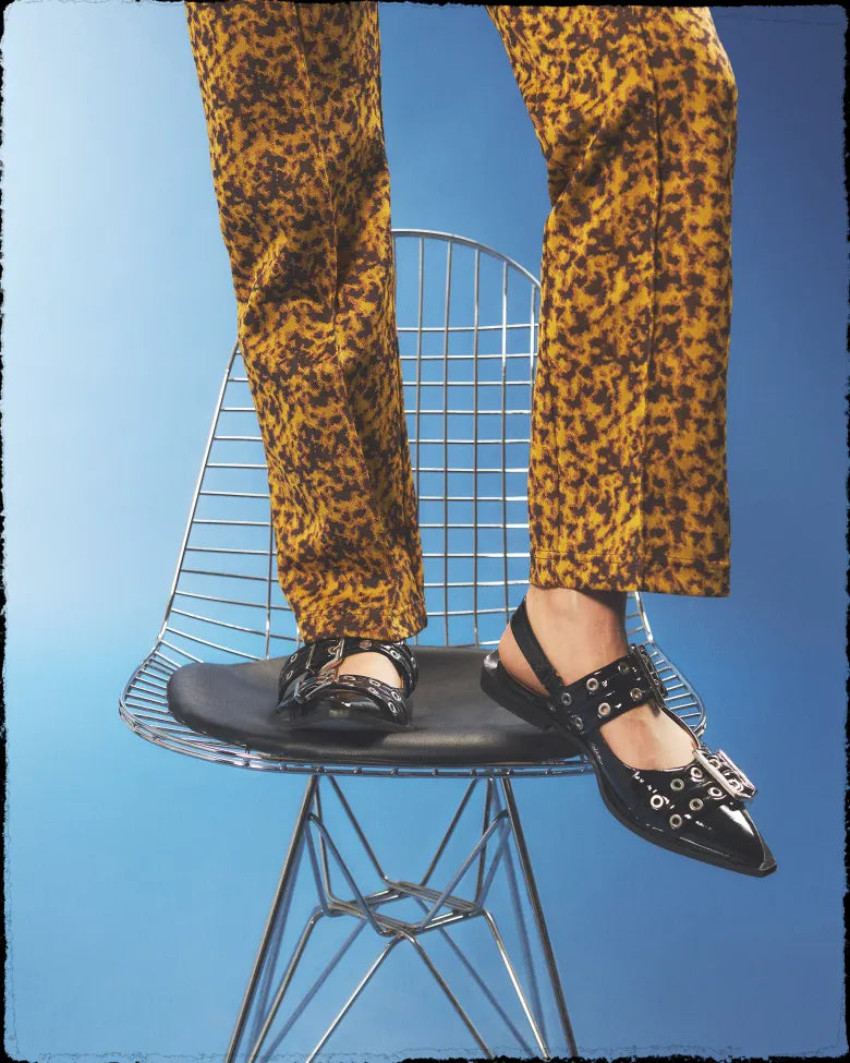 GANNI loafers with leopard print trousers