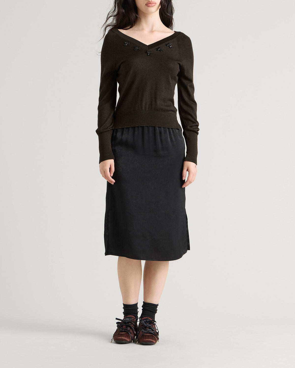 Simone Rocha Merino Silk Double V-Neck Jumper