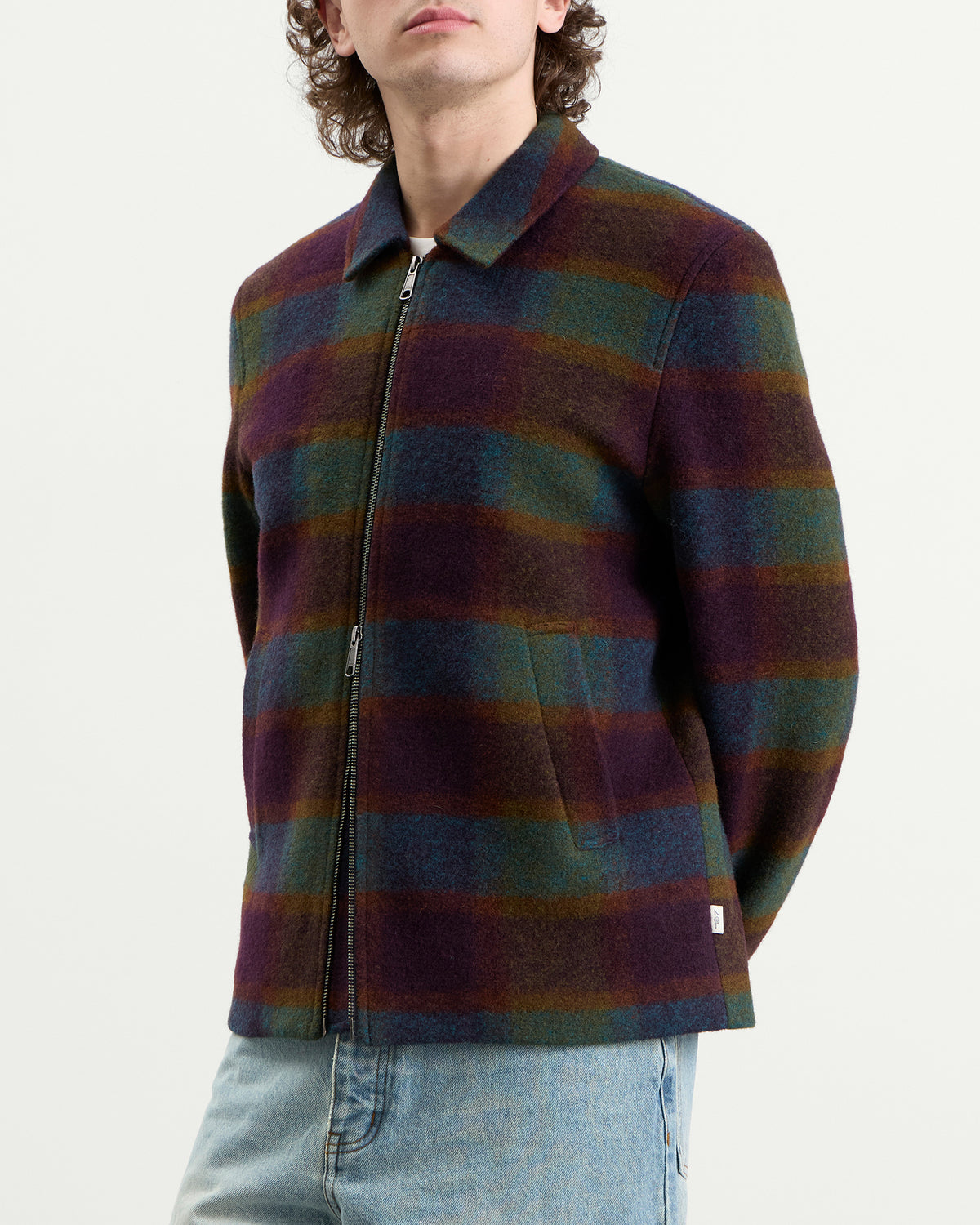 Les Deux Check Wool Zipper Coach Jacket