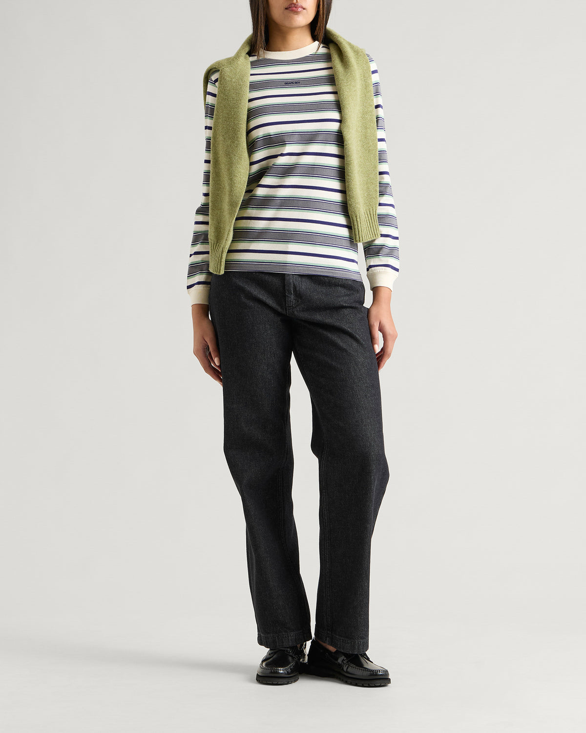 Beams Boy Embroidered Stripe Long Sleeeve T-Shirt