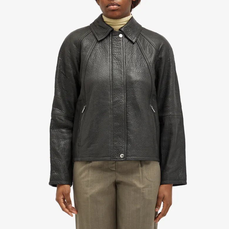 Women wearing leather jacket