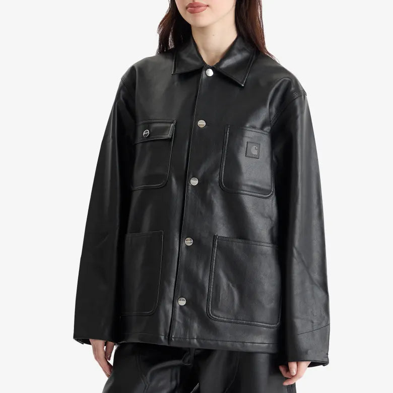 Women wearing leather workwear jacket